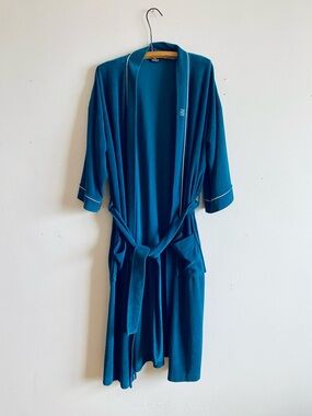 Vintage Givenchy Monsieur Robe Blue Teal Terrycloth House Coat 80s Men’s M L
